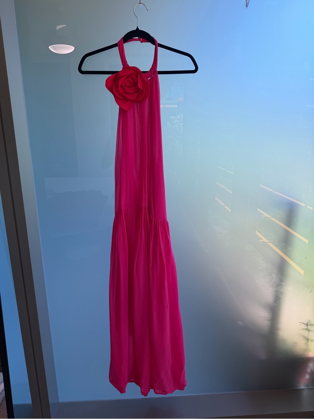 Farm Rio High Neck Red Flower Pink Maxi Summer Dress - Picture 2 of 5